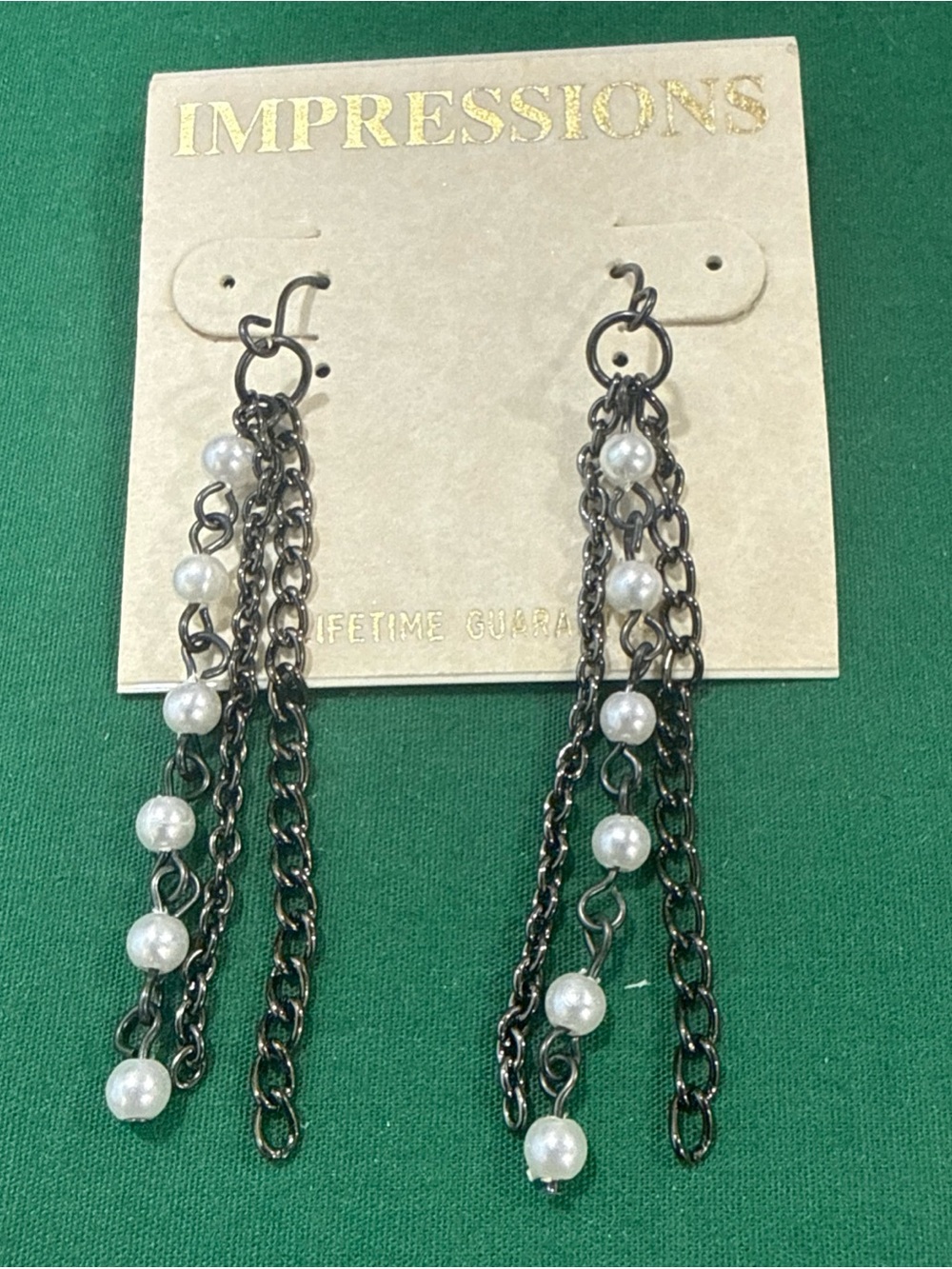 Impressions Black Chain and Pearl Dangle Earrings 130B
